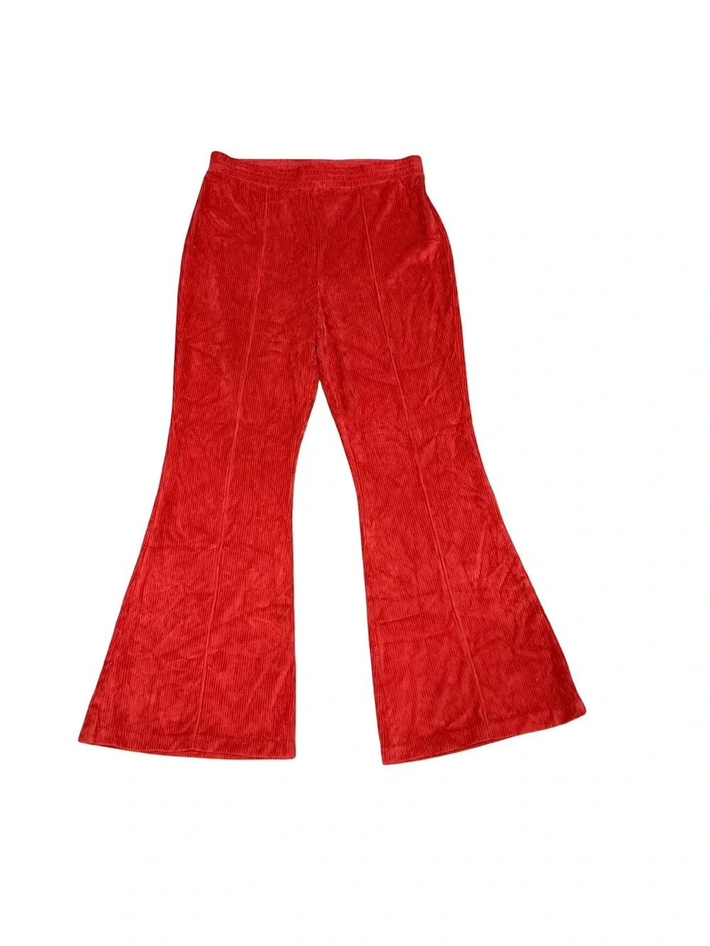 โจ Aerie Groove-On Velour High Waisted Flare Pants Red Ribbed Textured Size Large - Picture 4 of 16